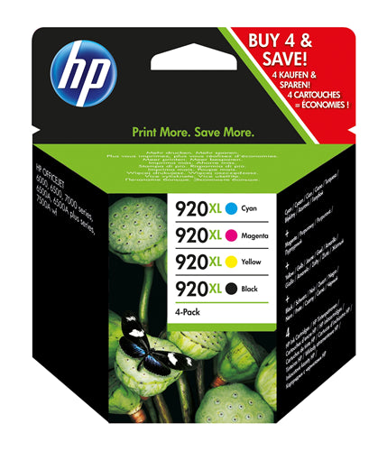 920XL 4-pack High Yield Black/Cyan/Magenta/Yellow Original Ink Cartridges