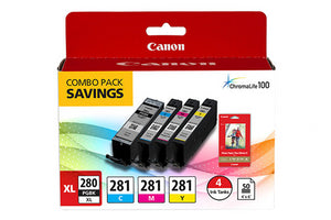 PGI-280 XL / CLI-281 Combo Ink Pack with Glossy Photo Paper (50 Sheets 4"x6")