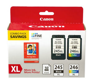 PG-245/CL-246 XL Combo Ink Pack with Photo Paper Glossy (50 Sheets 4"x6")